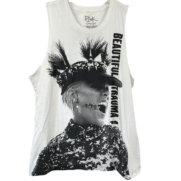 Pink Women’s Beautiful Trauma World Tour 2019 Graphic Tank Top White Size XL - Picture 1 of 5